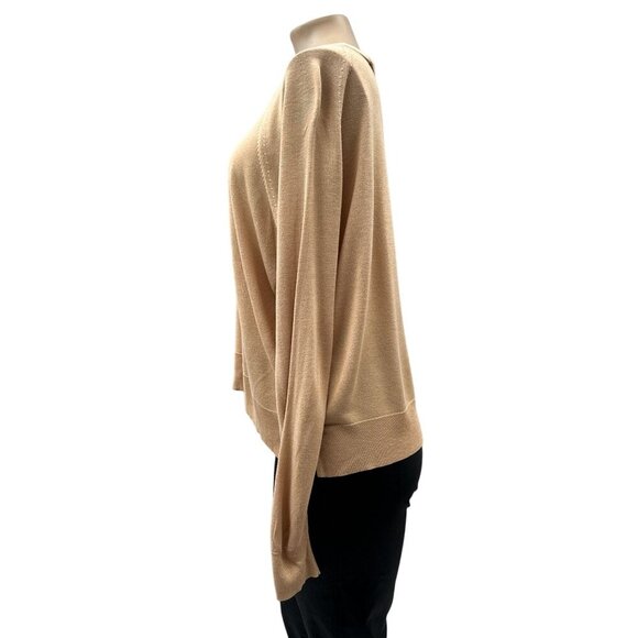 Zara Lightweight Split Hem Knit Long Sleeve Pullover Sweater Tan Womens M - Picture 3 of 10